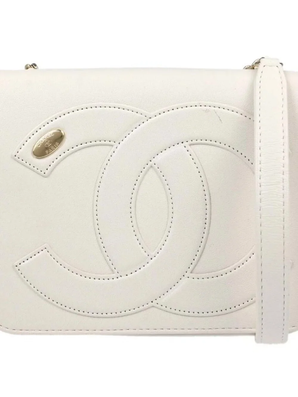 Best07/ Chanel White Lambskin CC Mania Flap Leather Shoulder Bag NQ10825